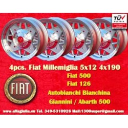 4 pcs. jantes Fiat Millemiglia 5x12 ET20 4x190 silver 500,Bianchina