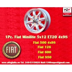 1 pc. jante Fiat Minilite 5x12 ET20 4x98 silver/diamond cut 126, 600, 850