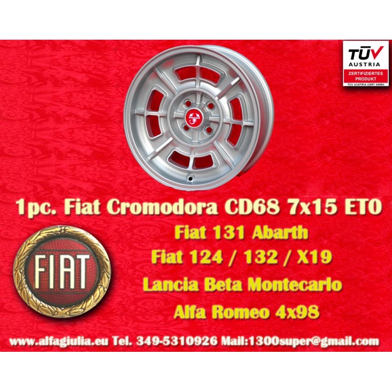 1 pz. cerchio Fiat Cromodora CD68 7x15 ET0 4x98 silver 124 Coupe, Spider, 125, 131, 132