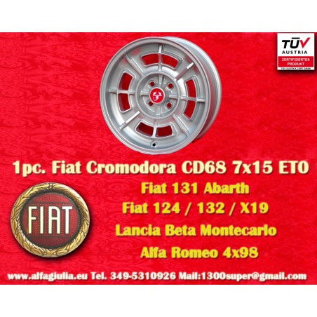1 Stk Felge Fiat Cromodora CD68 7x15 ET0 4x98 silver 124 Coupe, Spider, 125, 131, 132