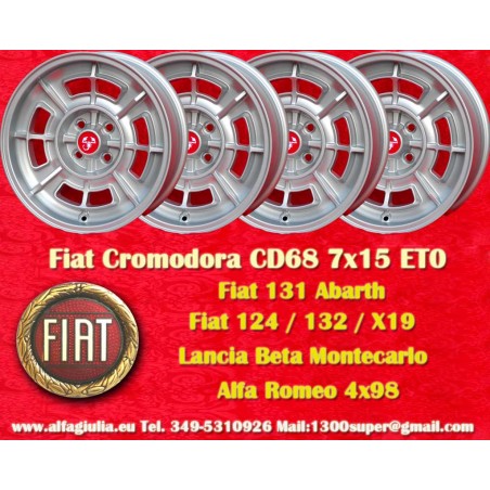 4 pz. cerchi Fiat Cromodora CD68 7x15 ET0 4x98 silver 124 Coupe, Spider, 125, 131, 132