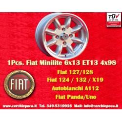 1 Stk Felge Fiat Minilite 6x13 ET13 4x98 silver/diamond cut 124 Berlina, Coupe, Spider, 125, 127, 131, 132, X1 9, 850