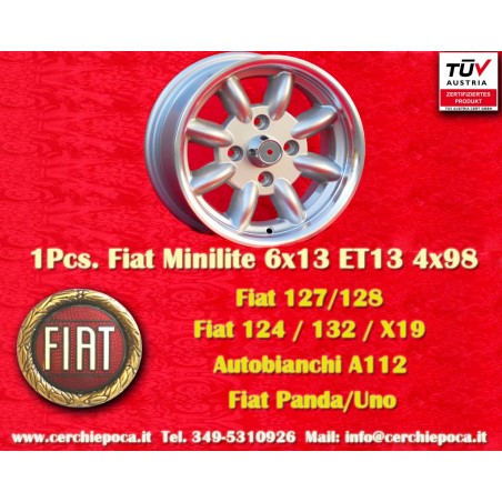 1 Stk Felge Fiat Minilite 6x13 ET13 4x98 silver/diamond cut 124 Berlina, Coupe, Spider, 125, 127, 131, 132, X1 9, 850