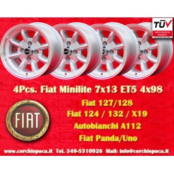 4 pz. cerchi Fiat Minilite 7x13 ET5 4x98 silver/diamond cut 124 Berlina, Coupe, Spider, 125, 131