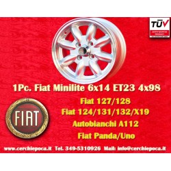 1 Stk Felge Fiat Minilite 6x14 ET23 4x98 silver/diamond cut 124 Berlina, Coupe, Spider, 125, 127, 128, 131, X1 9