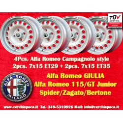4 pcs. jantes Alfa Romeo Campagnolo 7x15 ET29 7x15 ET35 4x108 silver 105 Coupe, Spider, GTA, GTC, Montreal