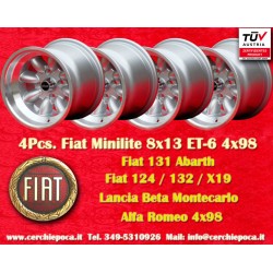 4 Stk Felgen Fiat Minilite 8x13 ET-6 4x98 silver/diamond cut 124 Spider, Coupe, X1 9