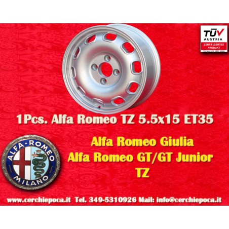 1 pc. jante Alfa Romeo TZ 5.5x15 ET35 4x108 silver Giulia TI Super 105 -1971, Giulietta 101, 750