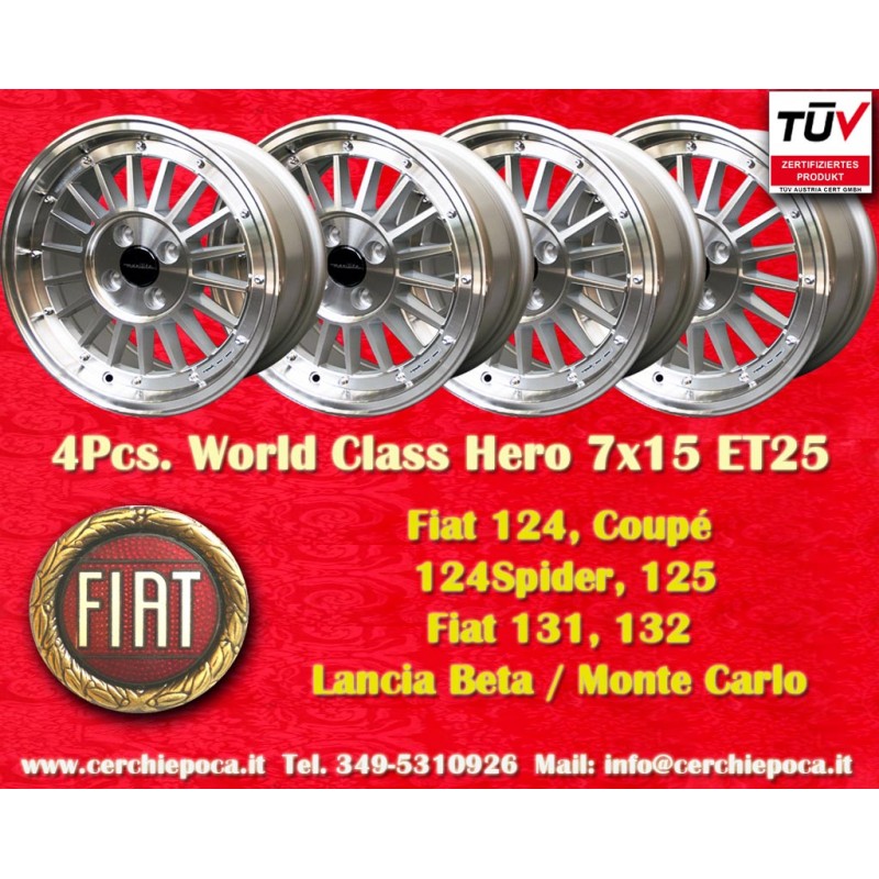 4 pcs cerchi Fiat WCHE 7x15 ET25 4x98 silver/diamond cut Fiat 124 Coupe Spider 125 131 132 Lancia Beta Beta Monte Carlo