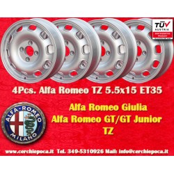 4 pcs. jantes Alfa Romeo TZ 5.5x15 ET35 4x108 silver Giulia TI Super 105 -1971, Giulietta 101, 750