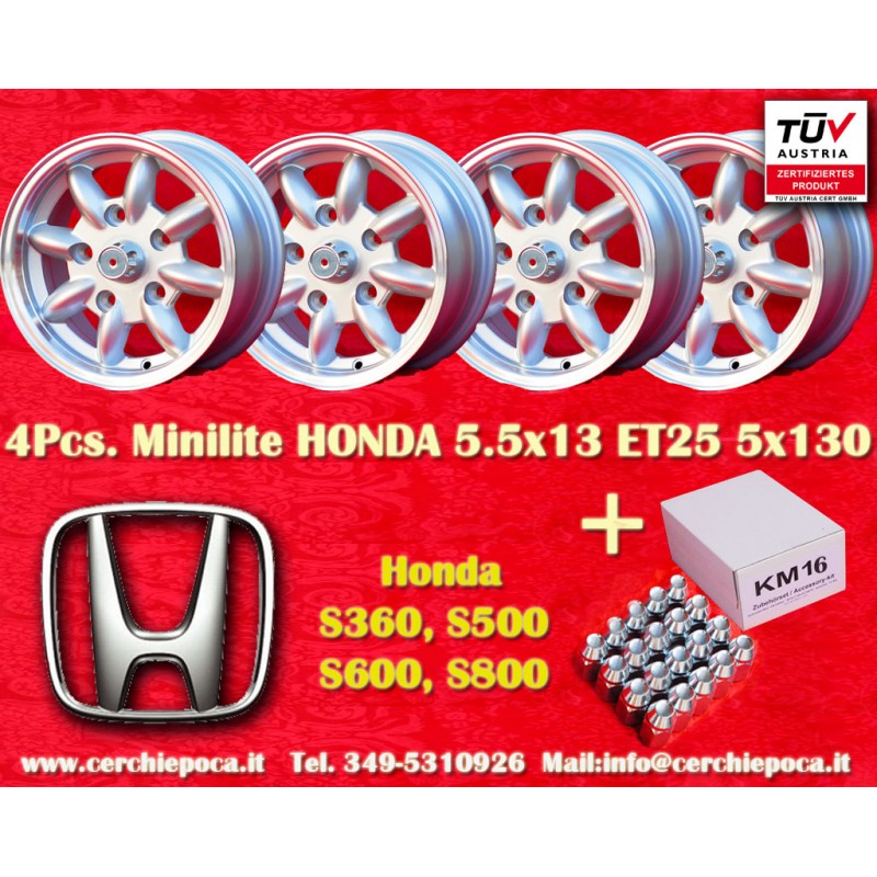 4 pz. cerchi Honda Minilite 5.5x13 ET25 5x130 silver/diamond cut S 600 800   TT TTS, 110, 1200C, Wankelspider