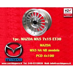 1 pc. jante Mazda WCHE 7x15 ET30 4x100 silver/diamond cut BMW 1502-2002 tii, 3 E30, Opel Kadett B-C, Manta, Ascona A-B,