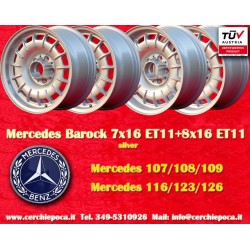 4 pz. cerchi Mercedes Barock 7x16 ET11 8x16 ET11 5x112 silver 107 108 109 116 123 126