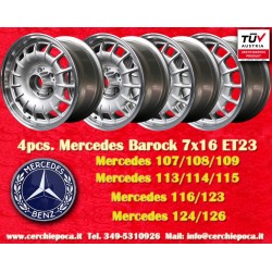 4 pz. cerchi Mercedes Barock 7x16 ET23 5x112 silver/polished 107 108 109 113 114 115 116 123 124 126
