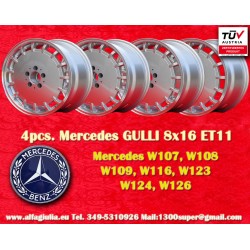 4 pcs. wheels Mercedes Gullideckel 8x16 ET11 5x112 silver/diamond cut 107 108 109 116 123 126