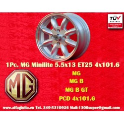 1 Stk Felge MG Minilite 5.5x13 ET25 4x101.6 silver/diamond cut Mini Mk1-3