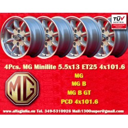 4 pz. cerchi MG Minilite 5.5x13 ET25 4x101.6 silver/diamond cut Mini Mk1-3