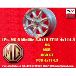 1 Stk Felge MG Minilite 5.5x15 ET15 4x114.3 silver/diamond cut MBG, TR2-TR6, Saab 99
