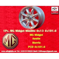 1 Stk Felge MG Minilite 6x14 ET22 4x114.3 silver/diamond cut MBG, TR2-TR6, Saab 99,Toyota Corolla,Starlet,Carina