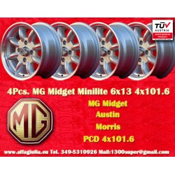 4 Stk Felgen MG Minilite 6x14 ET22 4x114.3 silver/diamond cut MBG, TR2-TR6, Saab 99,Toyota Corolla,Starlet,Carina