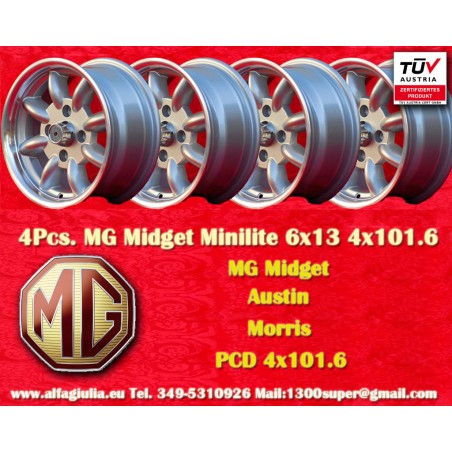 4 Stk Felgen MG Minilite 6x14 ET22 4x114.3 silver/diamond cut MBG, TR2-TR6, Saab 99,Toyota Corolla,Starlet,Carina