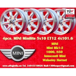 4 pcs. jantes Mini Minilite 5x10 ET12 4x101.6 silver/diamond cut Mini Mk1-3 850 1000