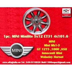1 pc. jante Mini Minilite 5x12 ET31 4x101.6 anthracite/diamond cut Mini Mk1-3, 850, 1000, 1275 GT