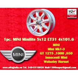 1 Stk Felge Mini Minilite 5x12 ET31 4x101.6 silver/diamond cut Mini Mk1-3, 850, 1000, 1275 GT