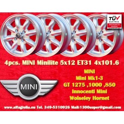 4 pcs. jantes Mini Minilite 5x12 ET31 4x101.6 silver/diamond cut Mini Mk1-3, 850, 1000, 1275 GT