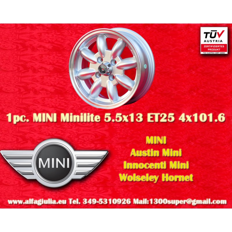1 pz. cerchio Mini Minilite 5.5x13 ET25 4x101.6 silver/diamond cut Mini Mk1-3