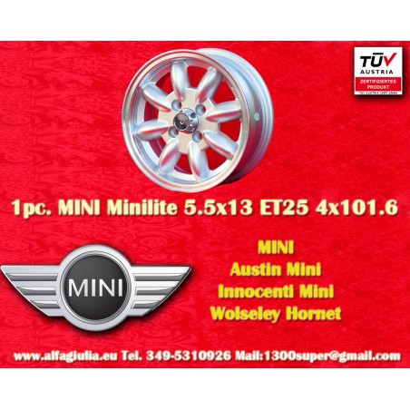 1 pc. wheel Mini Minilite 5.5x13 ET25 4x101.6 silver/diamond cut Mini Mk1-3