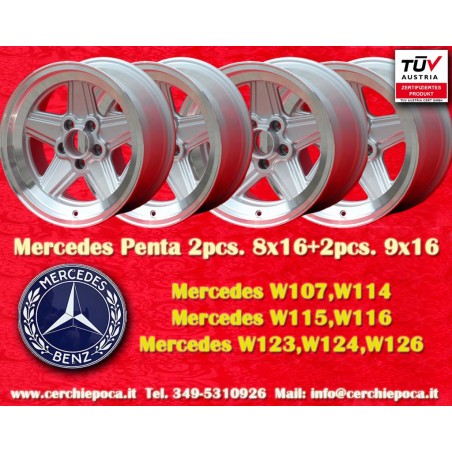 4 pcs. wheels Mercedes Penta 8x16 ET11 9x16 ET12 5x112 silver/diamond cut 107 108 109 116 123 126