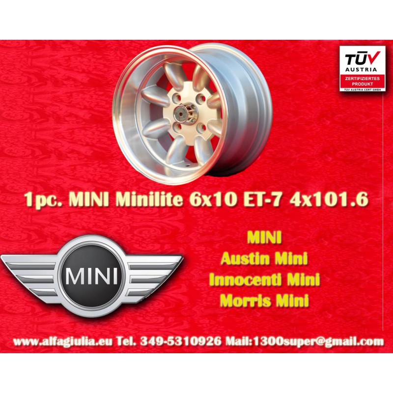 1 pc. jante Mini Minilite 6x10 ET-7 4x101.6 silver/diamond cut Mini Mk1-3, 850, 1000