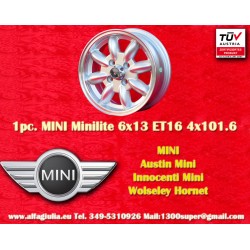 1 Stk Felge Mini Minilite 6x13 ET16 4x101.6 silver/diamond cut Mini Mk1-3