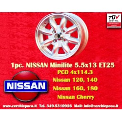 1 pz. cerchio Nissan Minilite 5.5x13 ET25 4x114.3 silver/diamond cut 120 140 160 180,Toyota Corolla,Starlet,Carina