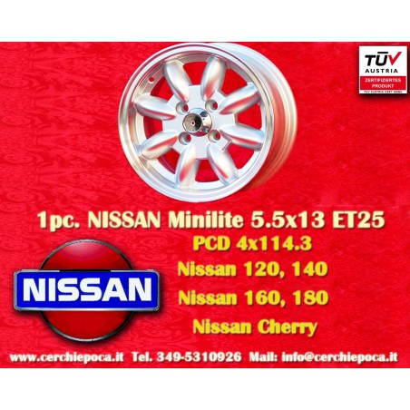 1 pz. cerchio Nissan Minilite 5.5x13 ET25 4x114.3 silver/diamond cut 120 140 160 180,Toyota Corolla,Starlet,Carina