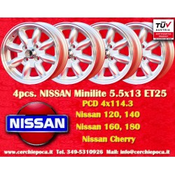 4 pz. cerchi Nissan Minilite 5.5x13 ET25 4x114.3 silver/diamond cut 120 140 160 180,Toyota Corolla,Starlet,Carina