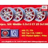 4 pcs. wheels NSU Minilite 5.5x13 ET25 5x130 silver/diamond cut S 600 800   TT TTS, 110, 1200C, Wankelspider
