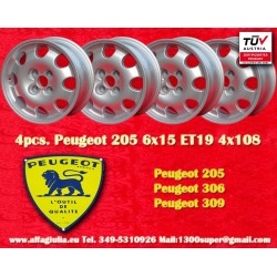 4 pcs. jantes Peugeot Speedline 6x15 ET19 4x108 silver 205, 306, 309