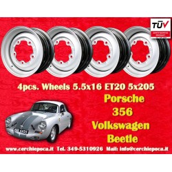 4 pcs. jantes Porsche  5.5x16 ET20 5x205 silver 356 - 1963