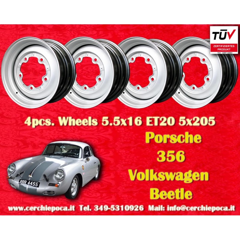 4 pcs. wheels Porsche  5.5x16 ET20 5x205 silver 356 - 1963