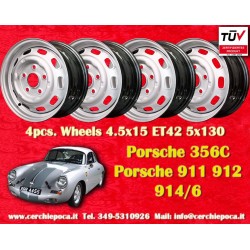 4 pcs. jantes Porsche  4.5x15 ET42 5x130 silver 356 C SC, 911 -1969, 912