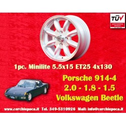 1 Stk Felge Porsche  Minilite 5.5x15 ET25 4x130 silver/diamond cut Porsche 914 1.7, 1.8, 2.0   Volkswagen Beetle 67-, Ka
