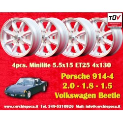 4 pcs. jantes Porsche  Minilite 5.5x15 ET25 4x130 silver/diamond cut Porsche 914 1.7, 1.8, 2.0   Volkswagen Beetle 67-,