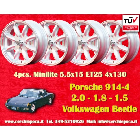 4 pcs. jantes Porsche  Minilite 5.5x15 ET25 4x130 silver/diamond cut Porsche 914 1.7, 1.8, 2.0   Volkswagen Beetle 67-,