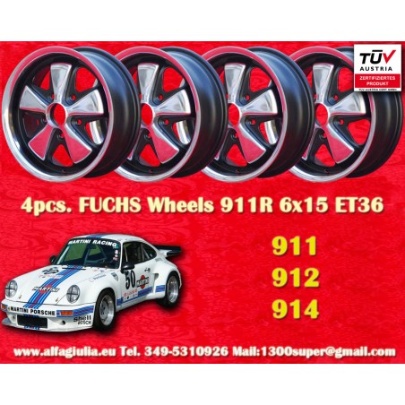 4 Stk Felgen Porsche  Fuchs 6x15 ET36 5x130 RSR style 356 C SC, 911 -1989, 914 6
