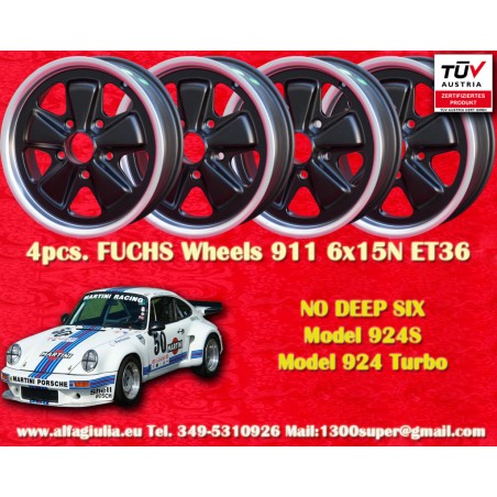 4 pcs. wheels Porsche  Fuchs 6x15 ET36 5x130 matt black/diamond cut 911 -1989, 914 6, 944 -1986, 924 turbo-Carrera GT