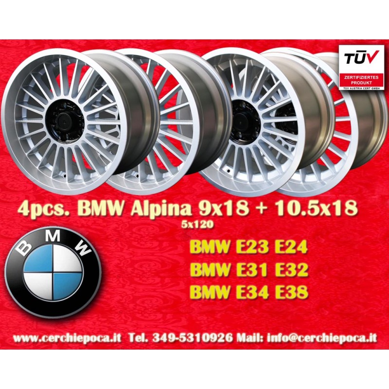 4 Stk Felgen BMW Alpina 9x18 ET12 10.5x18 ET20 5x120 silver 5 E34, 6 E24, 7 E23, E32, 8 E31