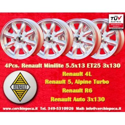 4 pz. cerchi Renault Minilite 5.5x13 ET25 3x130 silver/diamond cut R4, R5, R6