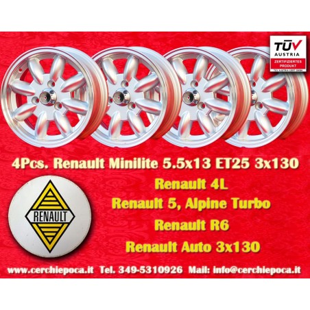 4 pcs. jantes Renault Minilite 5.5x13 ET25 3x130 silver/diamond cut R4, R5, R6
